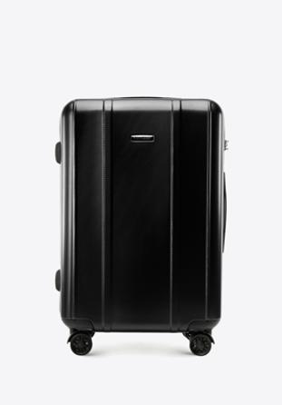 Średnia walizka z polikarbonu z pionowymi tłoczeniami, czarny, 56-3P-712-1, Zdjęcie 1