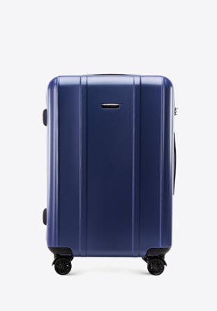 Średnia walizka z polikarbonu z pionowymi tłoczeniami, granatowy, 56-3P-712-91, Zdjęcie 1