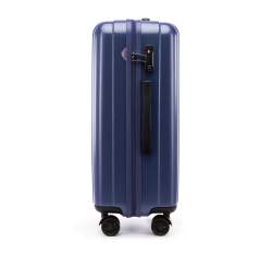 Średnia walizka z polikarbonu z pionowymi tłoczeniami, granatowy, 56-3P-712-91, Zdjęcie 1