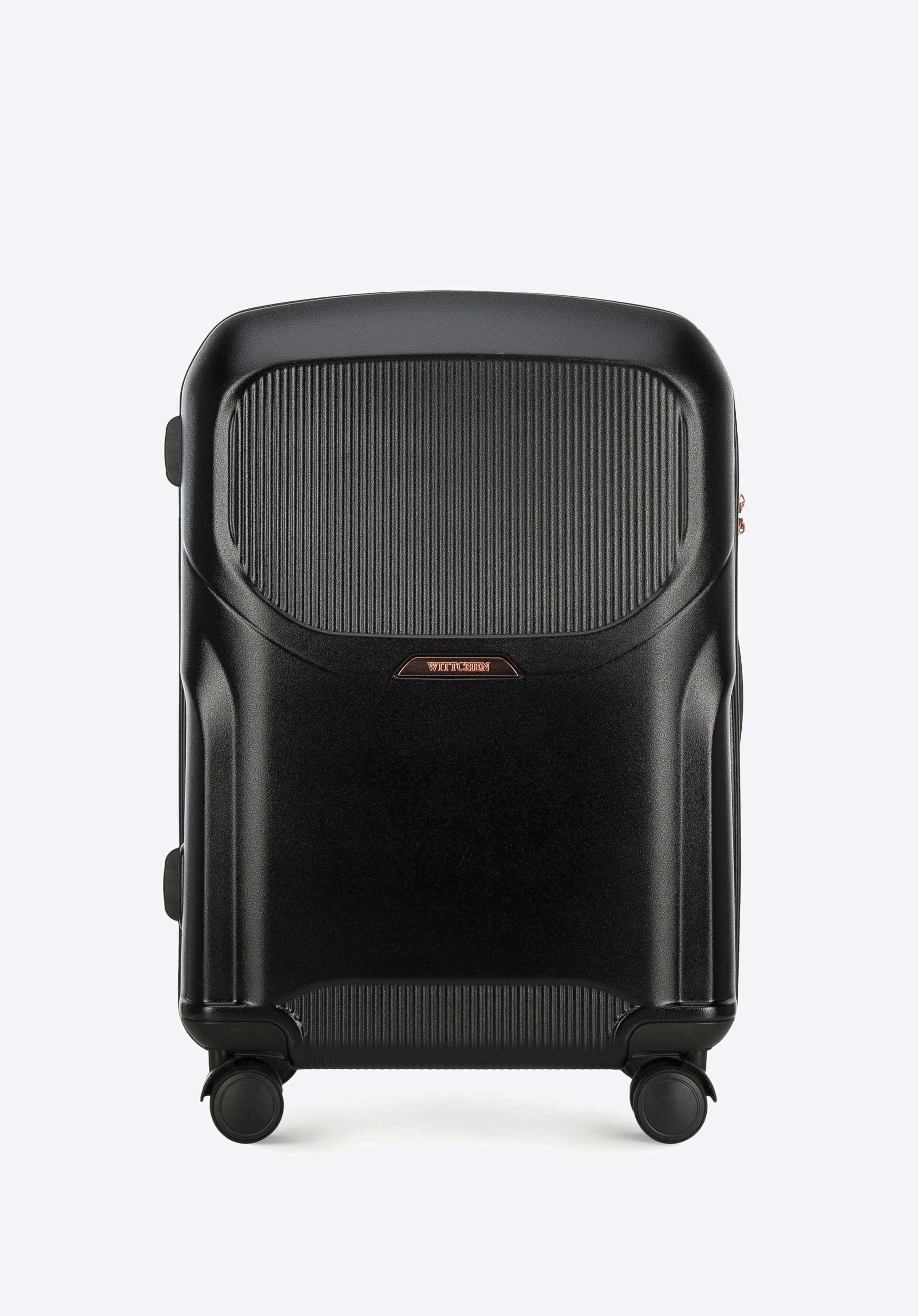 Polycarbonate medium-sized cabin case with a rose gold zipper, black, 56-3P-132-10, Photo 1