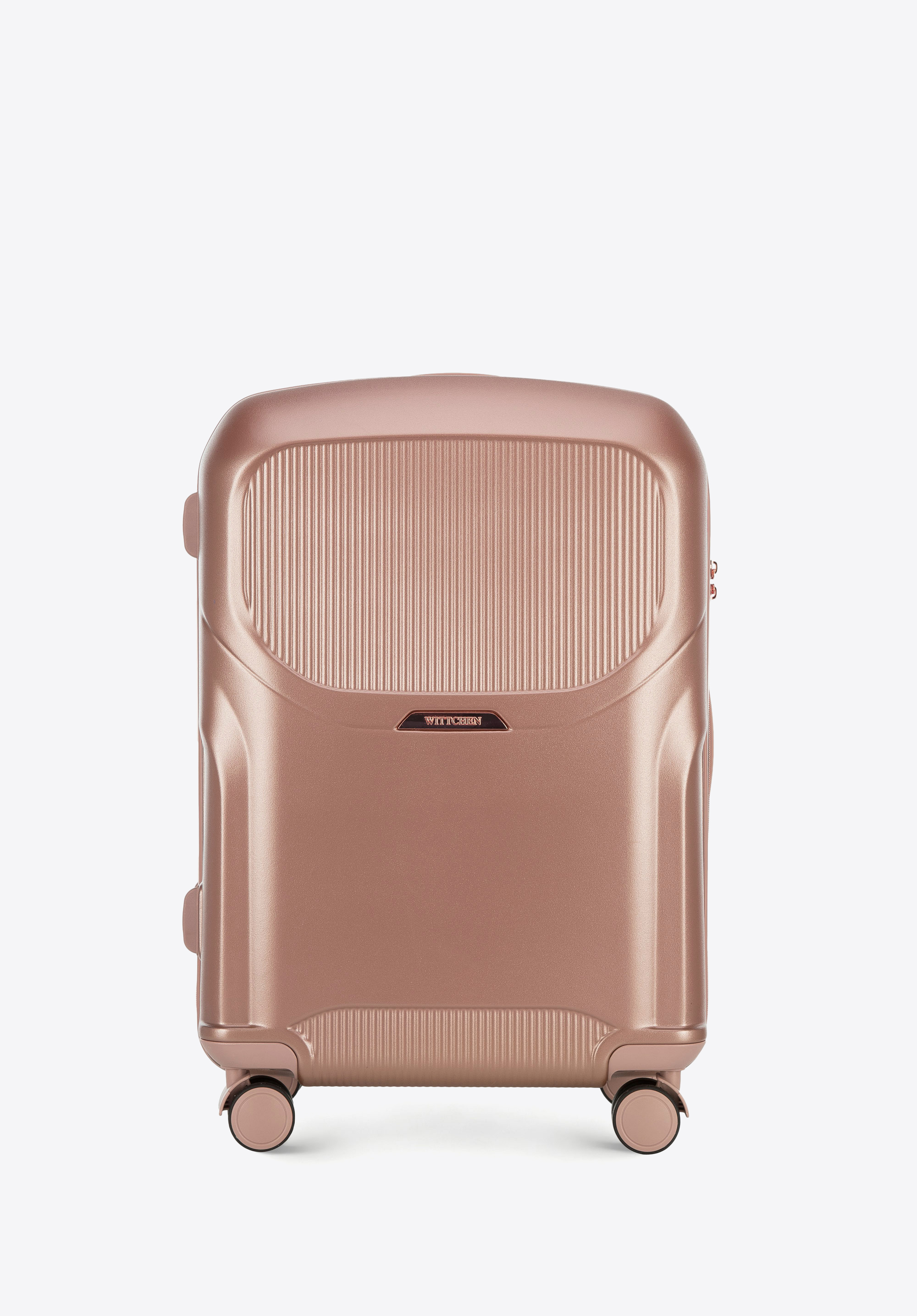 Polycarbonate medium sized suitcase with a rose gold zipper I WITTCHEN