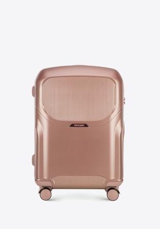 Średnia walizka z polikarbonu z suwakiem w kolorze różowego złota