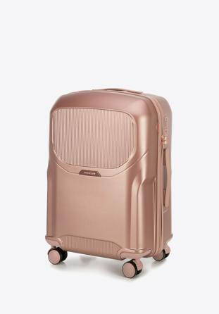 Średnia walizka z polikarbonu z suwakiem w kolorze różowego złota, zgaszony róż, 56-3P-132-77, Zdjęcie 1