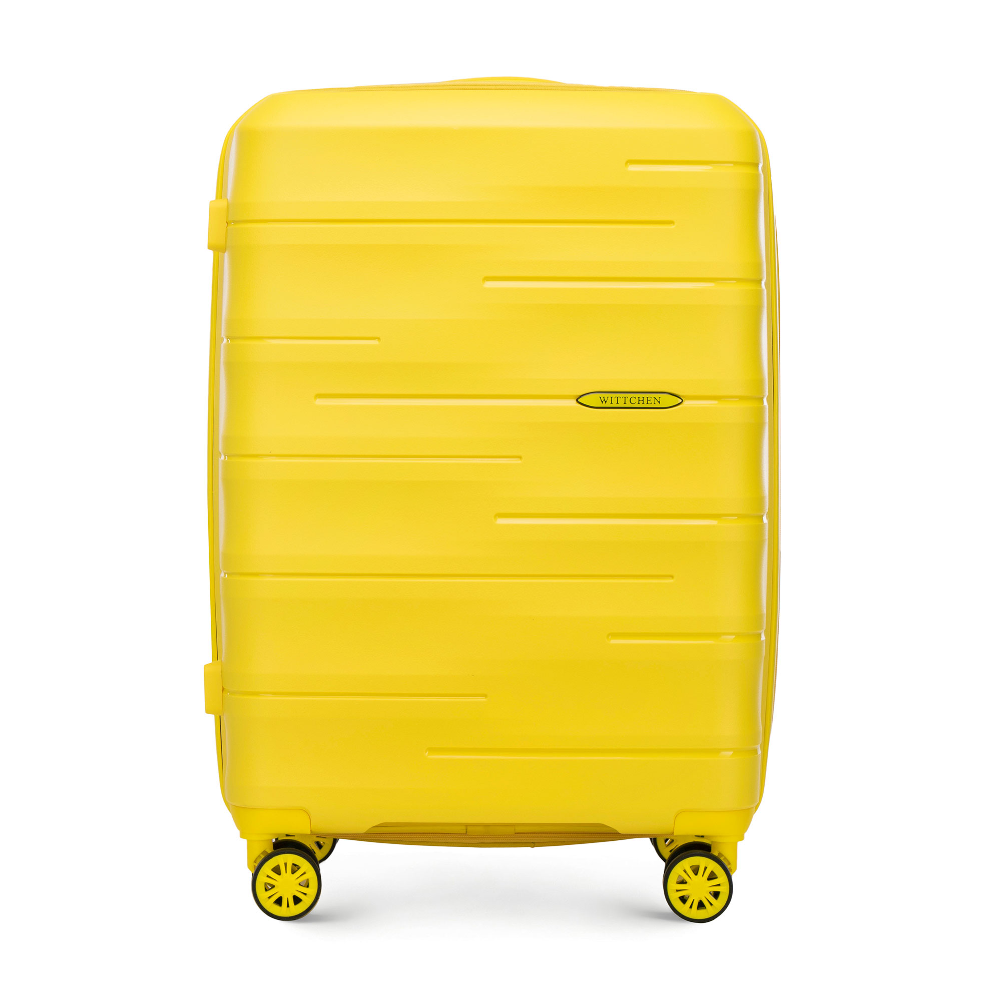 Stredný 56-3T-142-B čierny embosovaný pásikový polypropylénový kufor