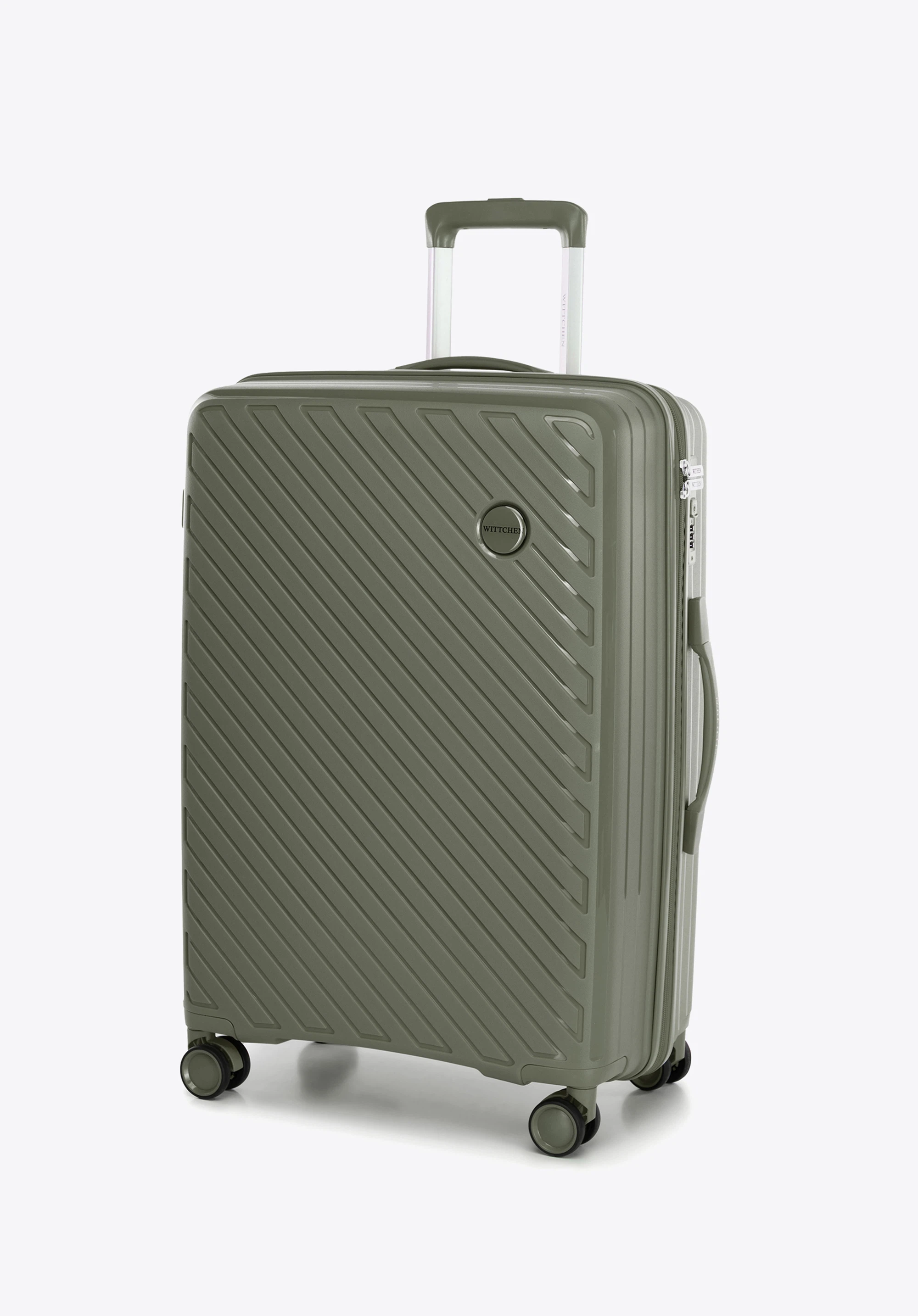 Polypropylene luggage set with embossed stripes, dark beige, 56-3T-20S-86, Photo 1