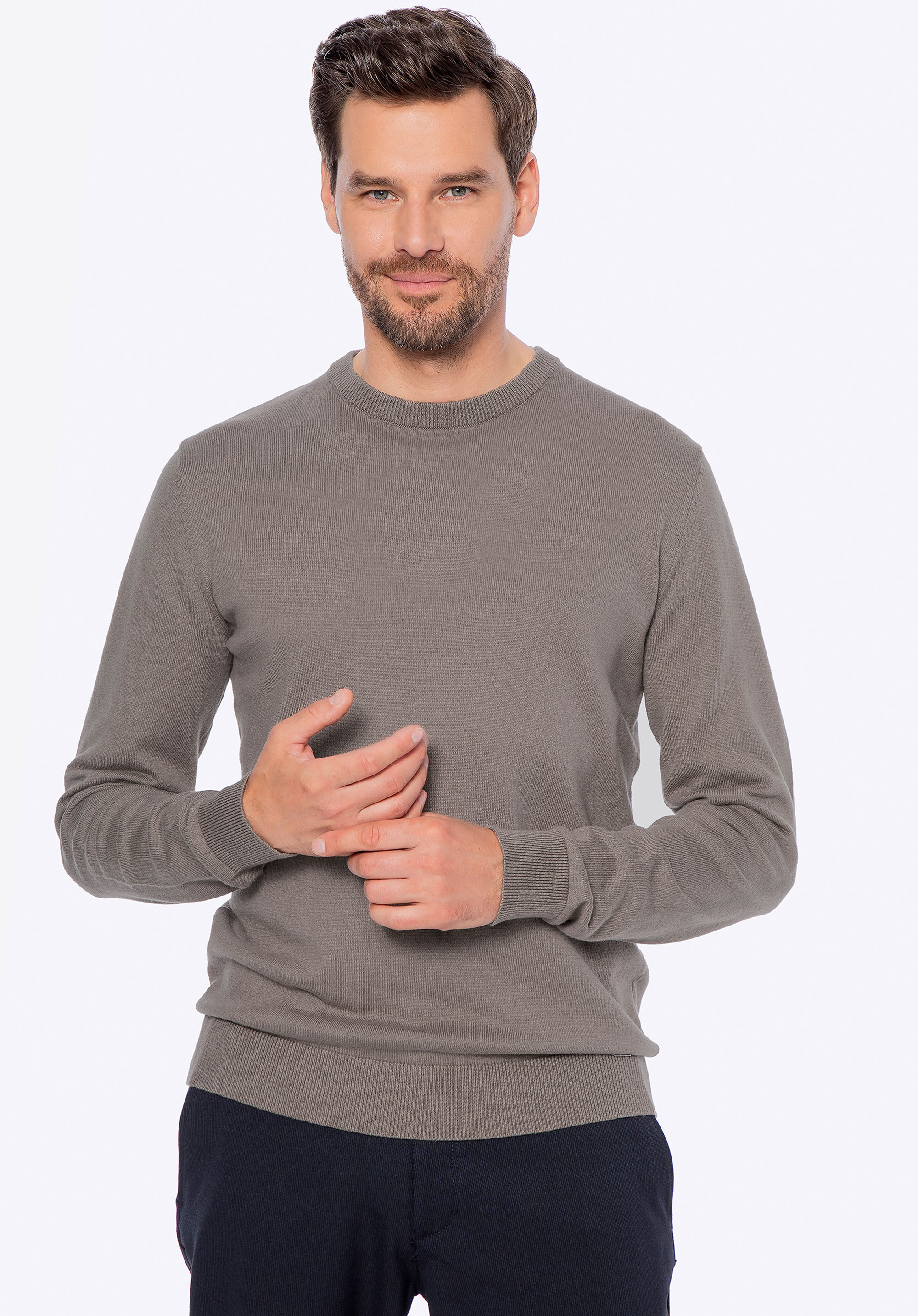 Men’s cotton and cashmere blend jumper, dark beige, M0-99-103-9-M, Photo 1