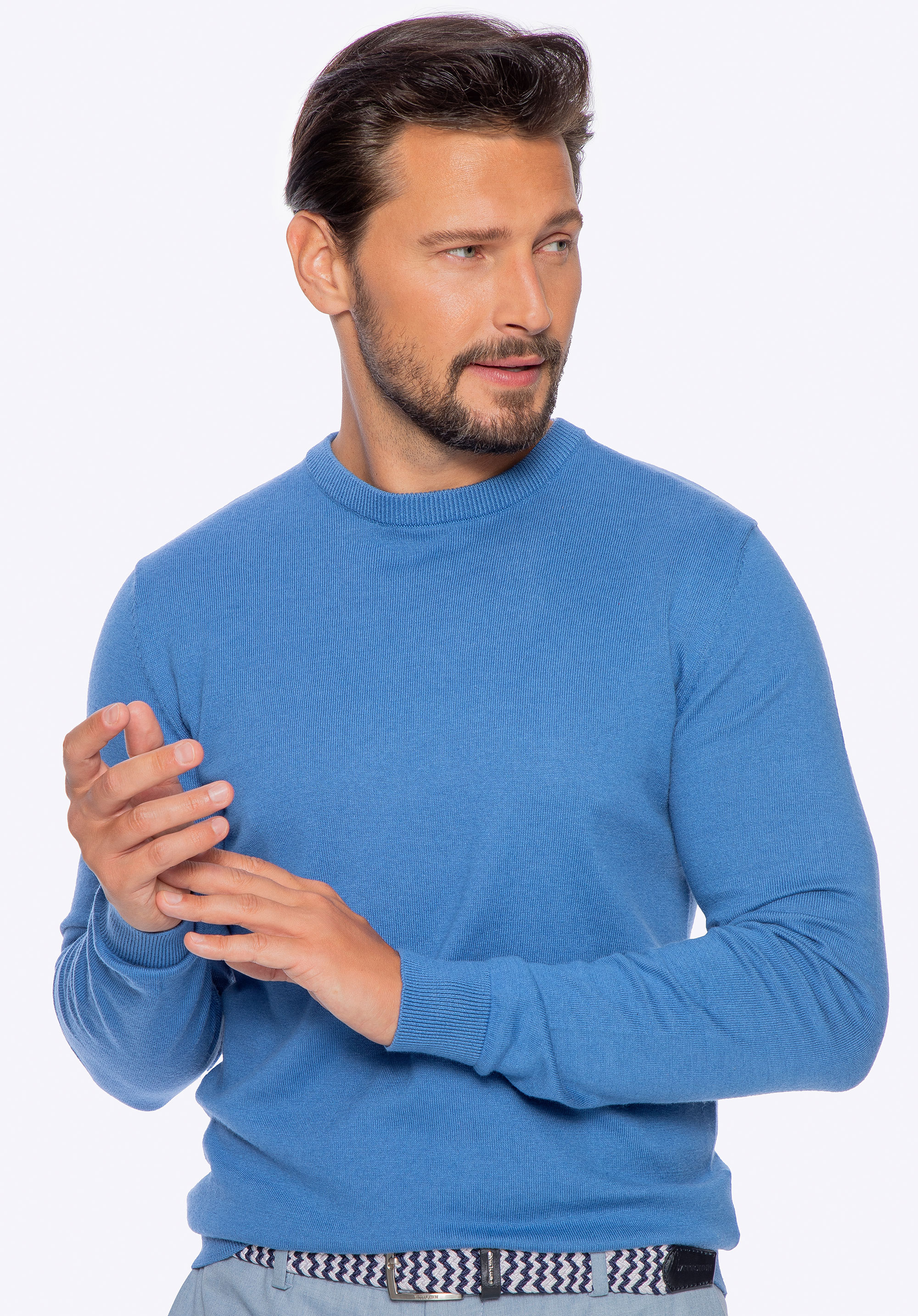 Sweter męski z bawełny z domieszką kaszmiru niebieski