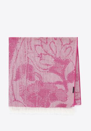 Damski szal w kwiatowo-geometryczny wzór, różowo-biały, 95-7D-X14-R, Zdjęcie 1