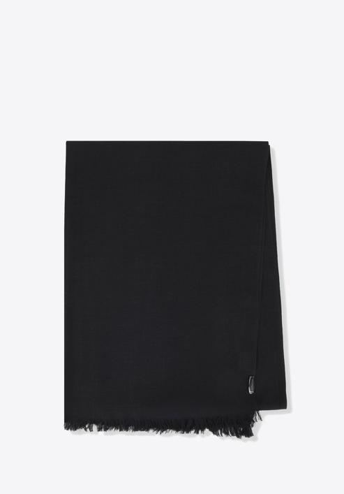 Damski szal elegancki z delikatnymi frędzlami, czarny, 98-7D-X10-X4, Zdjęcie 1