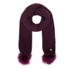 Women' s knitted scarf with pom poms, burgundy, 91-7F-001-F, Photo 1