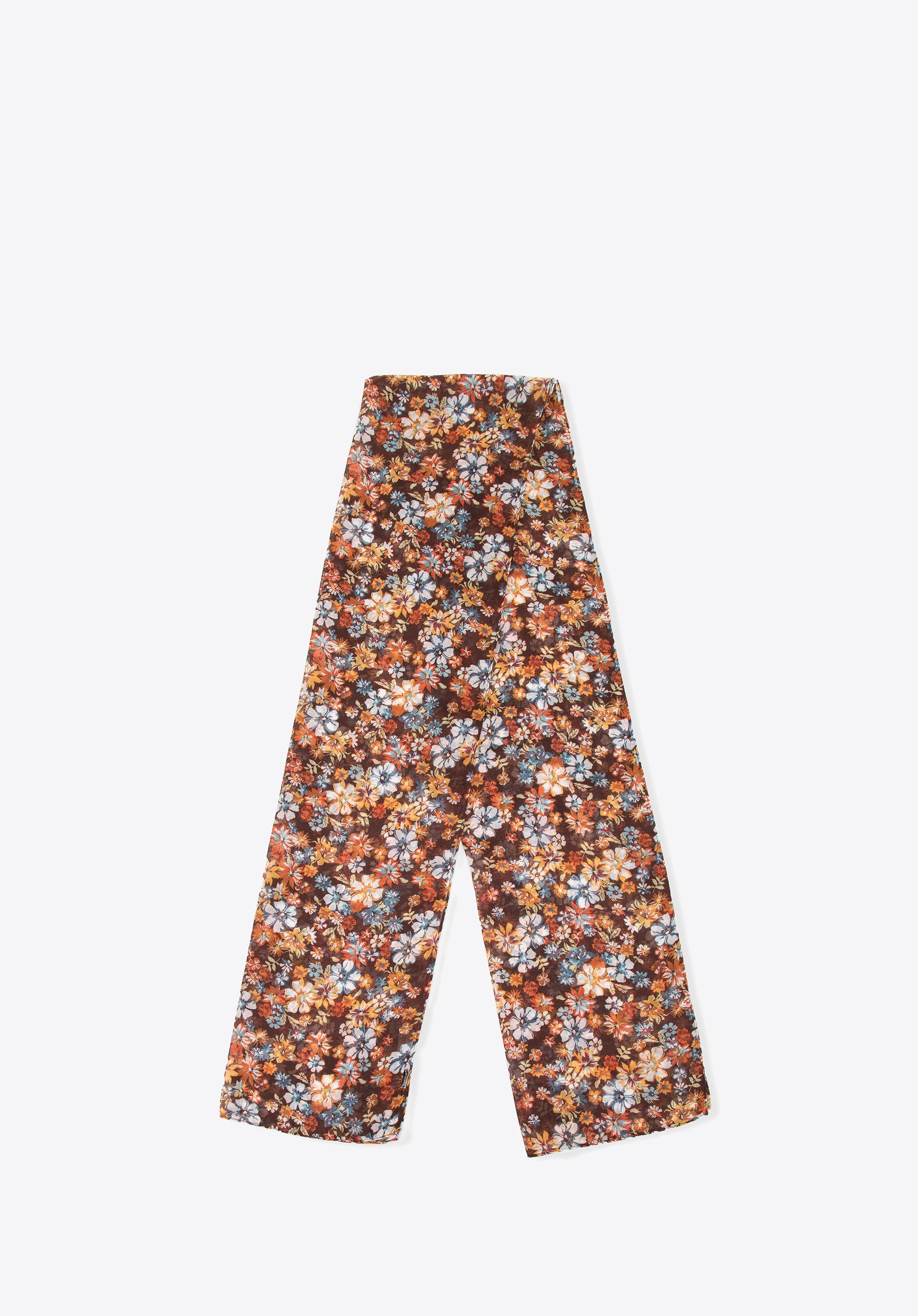 Women's lightweight floral-patterned scarf, brown-orange, 98-7D-X05-X1, Photo 1