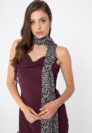 Women's scarf with a small leopard print, grey-black, 98-7D-X08-X3, Photo 1