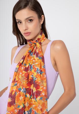 Women's floral-patterned scarf, orange-brown, 98-7D-X04-X1, Photo 1