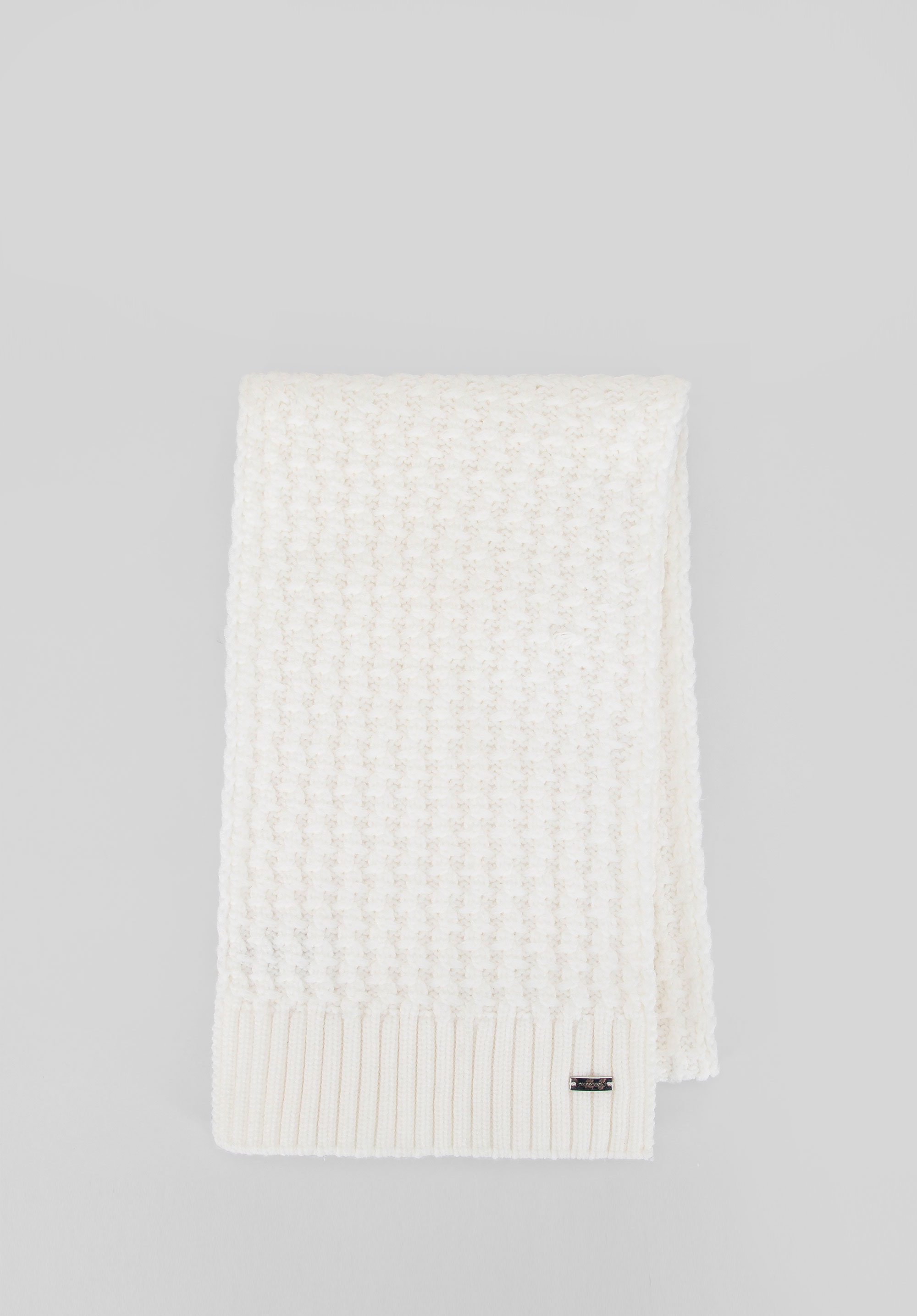 Women's scarf with a delicate patterned knit, cream, 101-7F-105-0, Photo 1