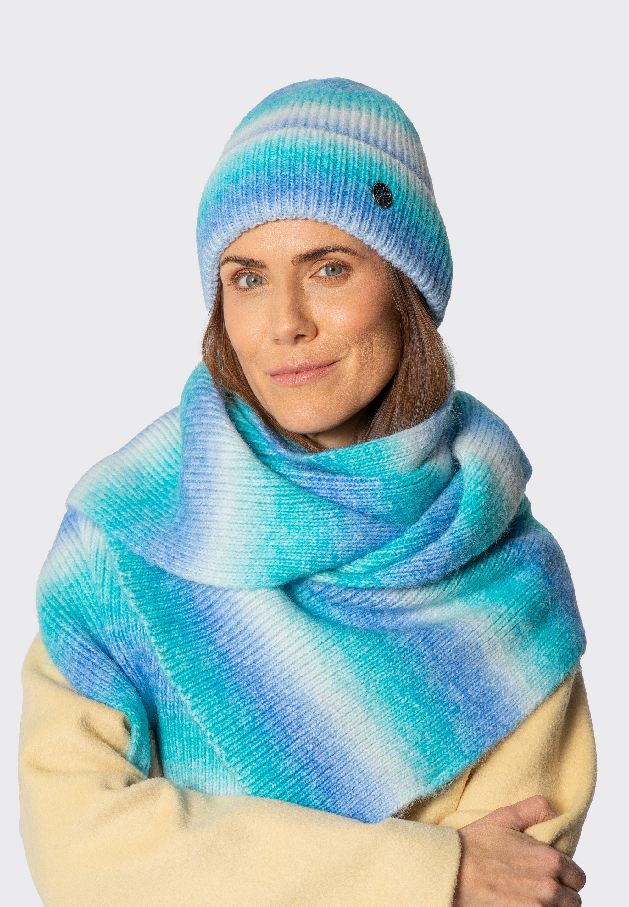 Women's ombre winter hat, white-brown, 101-HF-201-7, Photo 1