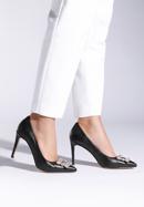 Leather stiletto heel shoes with gleaming buckle detail, black, 96-D-956-Z-36, Photo 15