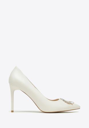 Stiletto heel leather shoes with gleaming buckle detail, cream, 97-D-517-0-38, Photo 1