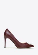 Stiletto heel leather shoes with gleaming buckle detail, burgundy, 97-D-517-1-36, Photo 1