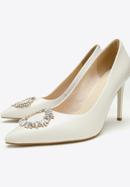 Stiletto heel leather shoes with gleaming buckle detail, cream, 97-D-517-3-35, Photo 7