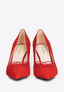 Lace detail suede stiletto heel shoes, red, 90-D-902-1-36, Photo 4