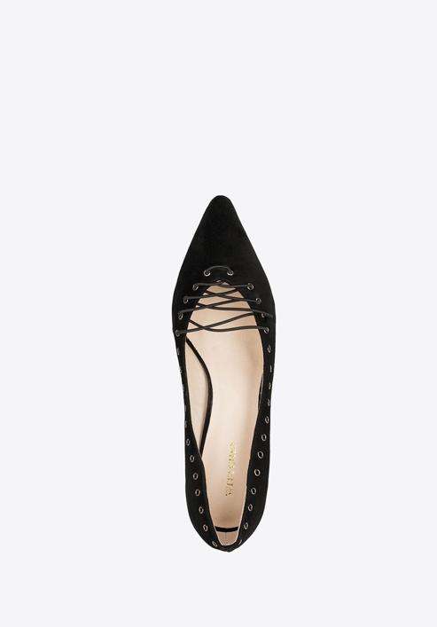 Lace detail suede stiletto heel shoes, black, 90-D-902-1-37, Photo 5