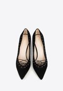 Lace detail suede stiletto heel shoes, black, 90-D-902-1-40, Photo 7