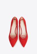 Lace detail suede stiletto heel shoes, red, 90-D-902-1-40, Photo 7
