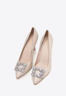 Leather stiletto heel shoes with sparkling buckle, light beige, 98-D-950-9-36, Photo 2