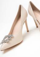Leather stiletto heel shoes with sparkling buckle, light beige, 98-D-950-P-40, Photo 7