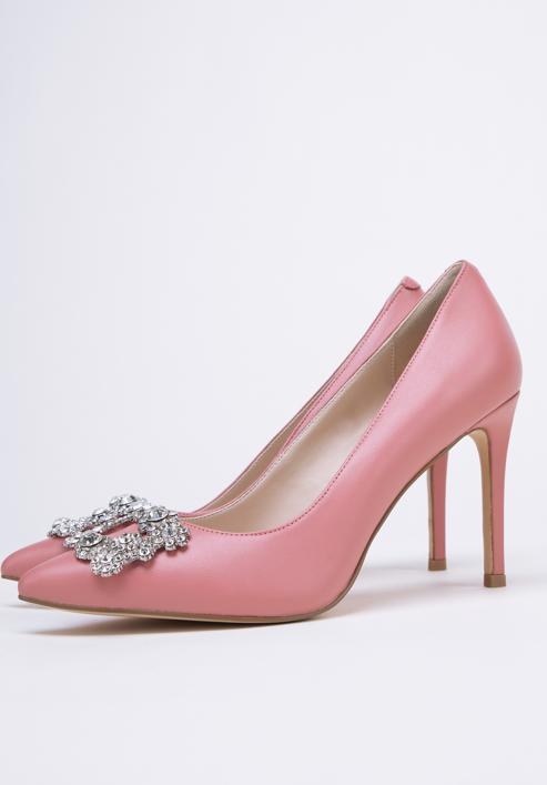 Leather stiletto heel shoes with sparkling buckle, pink, 98-D-950-9-38, Photo 7
