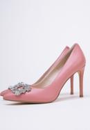 Leather stiletto heel shoes with sparkling buckle, pink, 98-D-950-P-37, Photo 7