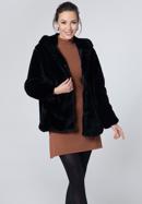 Oversized hooded faux fur jacket, black, 95-9W-100-7-XL, Photo 1