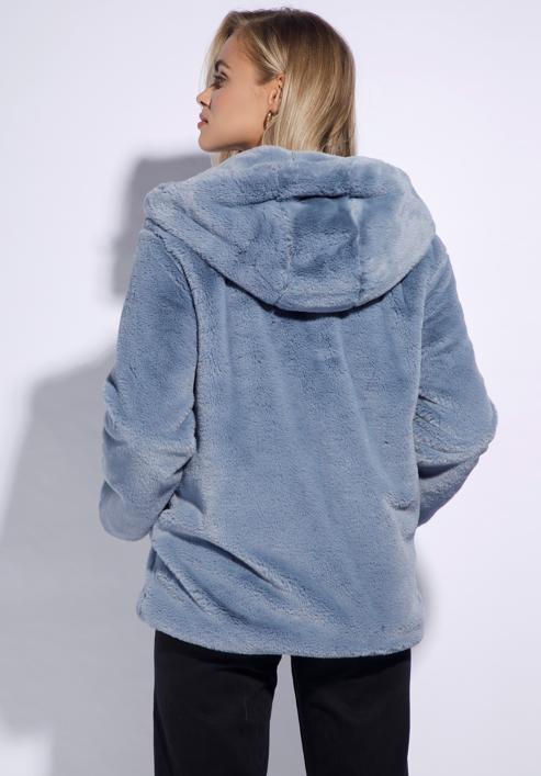 Oversized hooded faux fur jacket, grey - blue, 95-9W-100-1-2XL, Photo 4