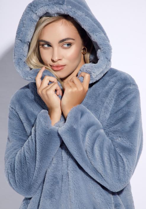 Oversized hooded faux fur jacket, grey - blue, 95-9W-100-1-L, Photo 5