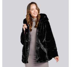 Hooded teddy faux fur jacket, black, 93-9W-100-1-2XL, Photo 1