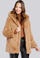 Hooded teddy faux fur jacket, beige, 93-9W-100-5-L, Photo 1