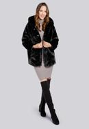 Hooded teddy faux fur jacket, black, 93-9W-100-1-2XL, Photo 3