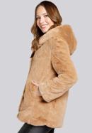 Hooded teddy faux fur jacket, beige, 93-9W-100-5-S, Photo 3