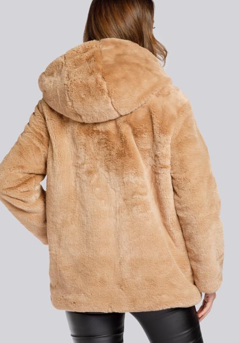 Hooded teddy faux fur jacket, beige, 93-9W-100-5-S, Photo 5