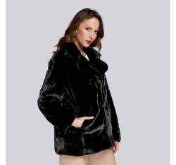 Hooded teddy faux fur jacket, black, 93-9W-100-1B-S, Photo 1