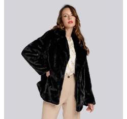 Hooded teddy faux fur jacket, black, 93-9W-100-1B-S, Photo 1