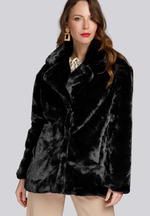 Hooded teddy faux fur jacket, black, 93-9W-100-1B-3XL, Photo 3
