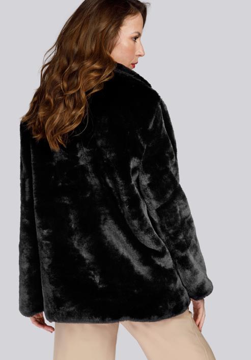 Hooded teddy faux fur jacket, black, 93-9W-100-1B-2XL, Photo 5