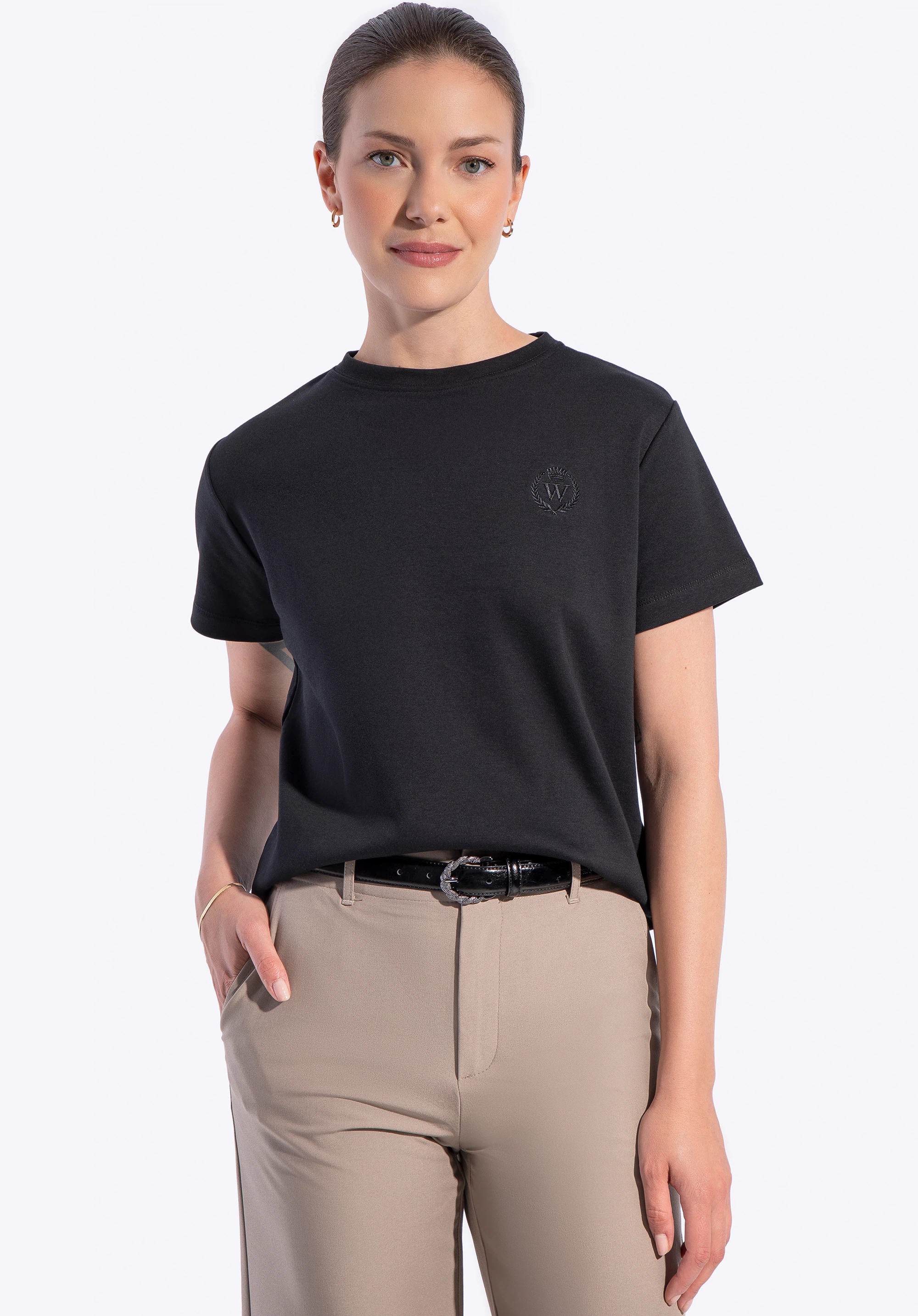 T-shirt damski z bawełny czarny