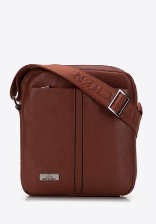 Men's leather messenger bag with central stitching