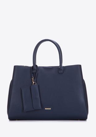 Faux leather tote bag, navy blue, 97-4Y-238-7, Photo 1