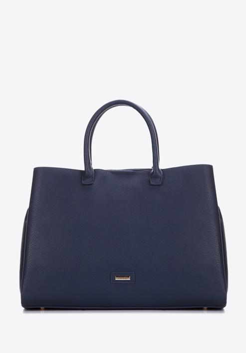 Faux leather tote bag, navy blue, 97-4Y-238-8, Photo 2