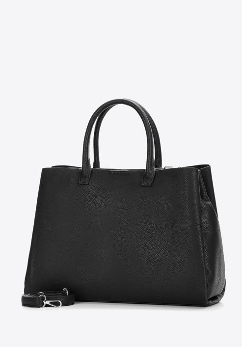 Faux leather tote bag, black-silver, 97-4Y-238-8, Photo 3