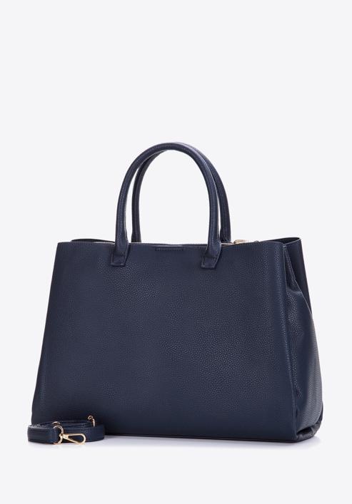 Faux leather tote bag, navy blue, 97-4Y-238-8, Photo 3