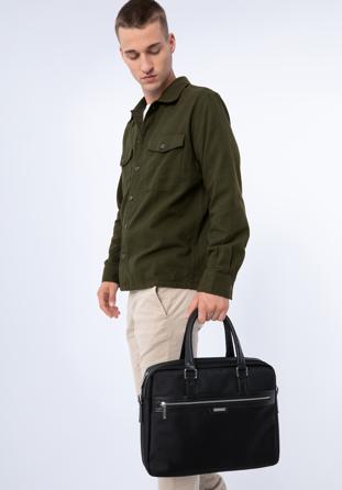 Męska torba na laptopa 15,6” z błyszczącym suwakiem, czarny, 96-3U-905-1, Zdjęcie 1